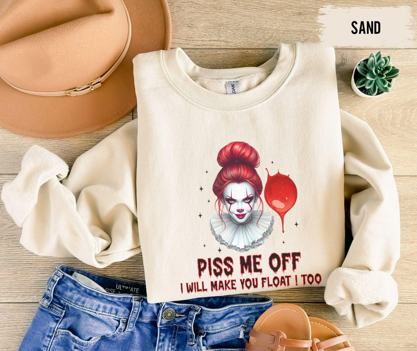 You'll Float Too Halloween T-Shirt, Scary Horror Clown Girl Tee, Scary Horror Sweatshirt, Horror Shirt Character Balloon Costume