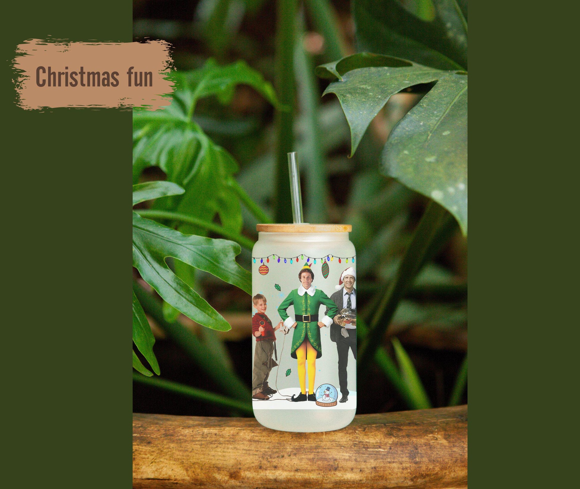 Christmas Cute Glass Cup, Winter Iced Coffee Glass Holiday Season Gift, Christmas Themed Gift for Women Xmas Cup Glass Tumbler