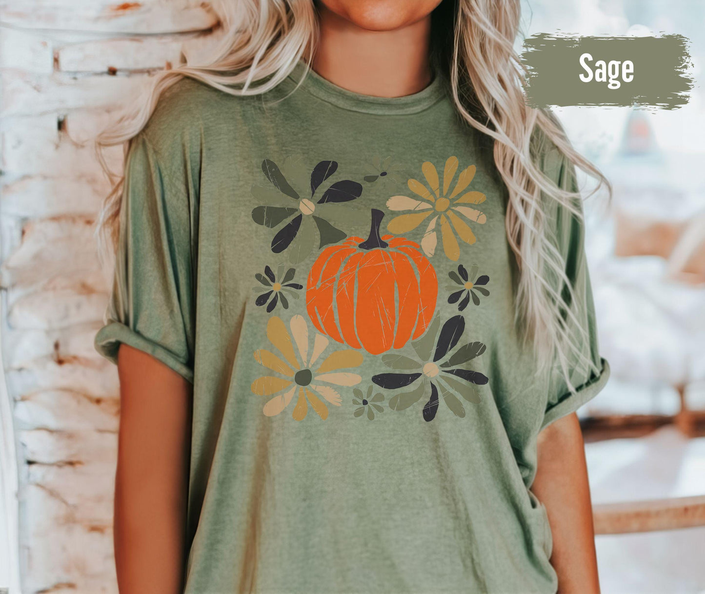 Comfort Colors® Floral Pumpkin Shirt Boho Floral Fall Sweatshirt, Retro Pumpkin Crewneck, Halloween Shirts For Women, Autumn Clothing Gifts