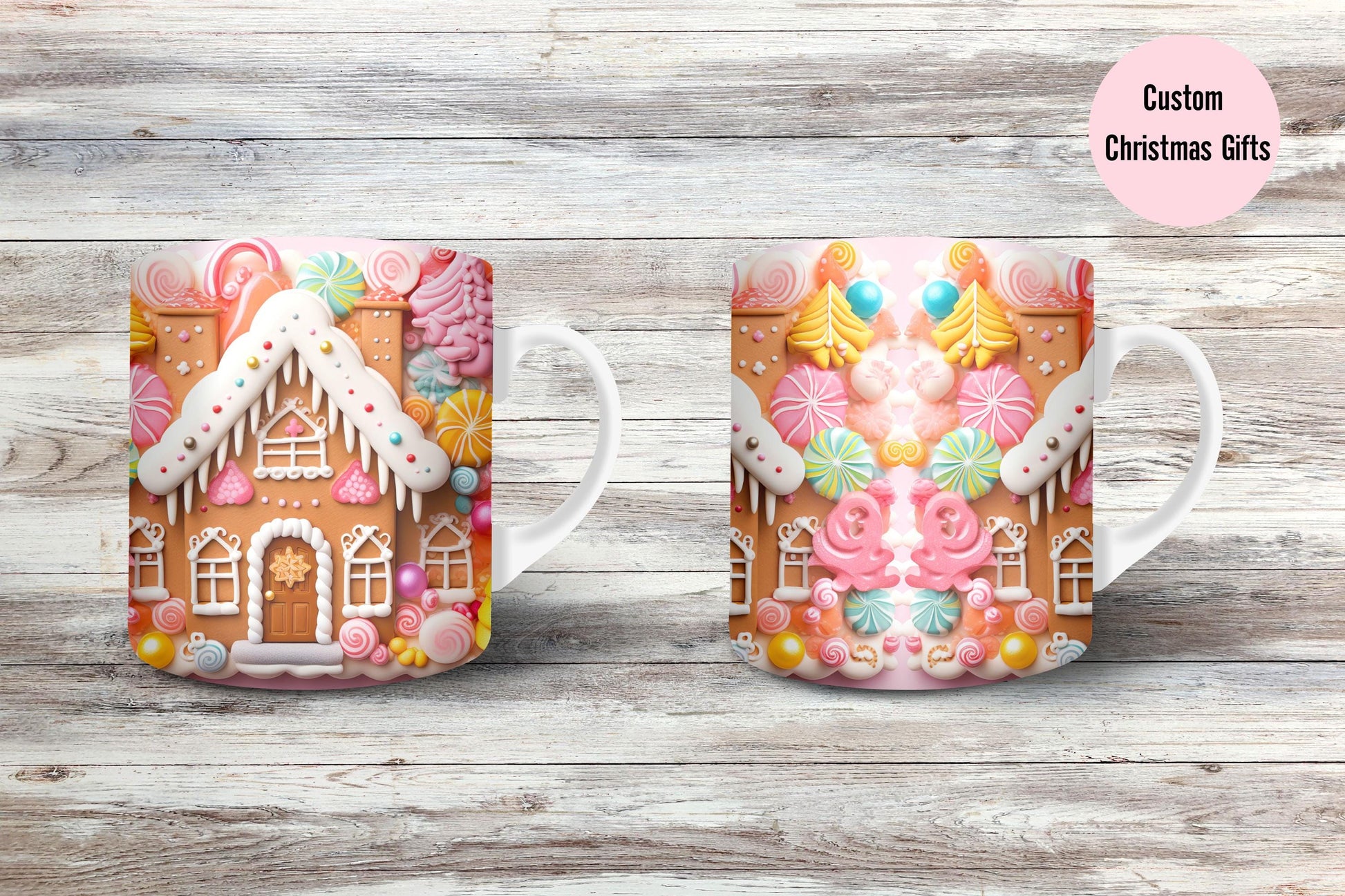 3D Sweet Gingerbread House Christmas 15oz Mug,Coffee,Pink and Red holiday mug,Hot Cocoa,Holiday Candy Cookie decor,baking bake decor gift