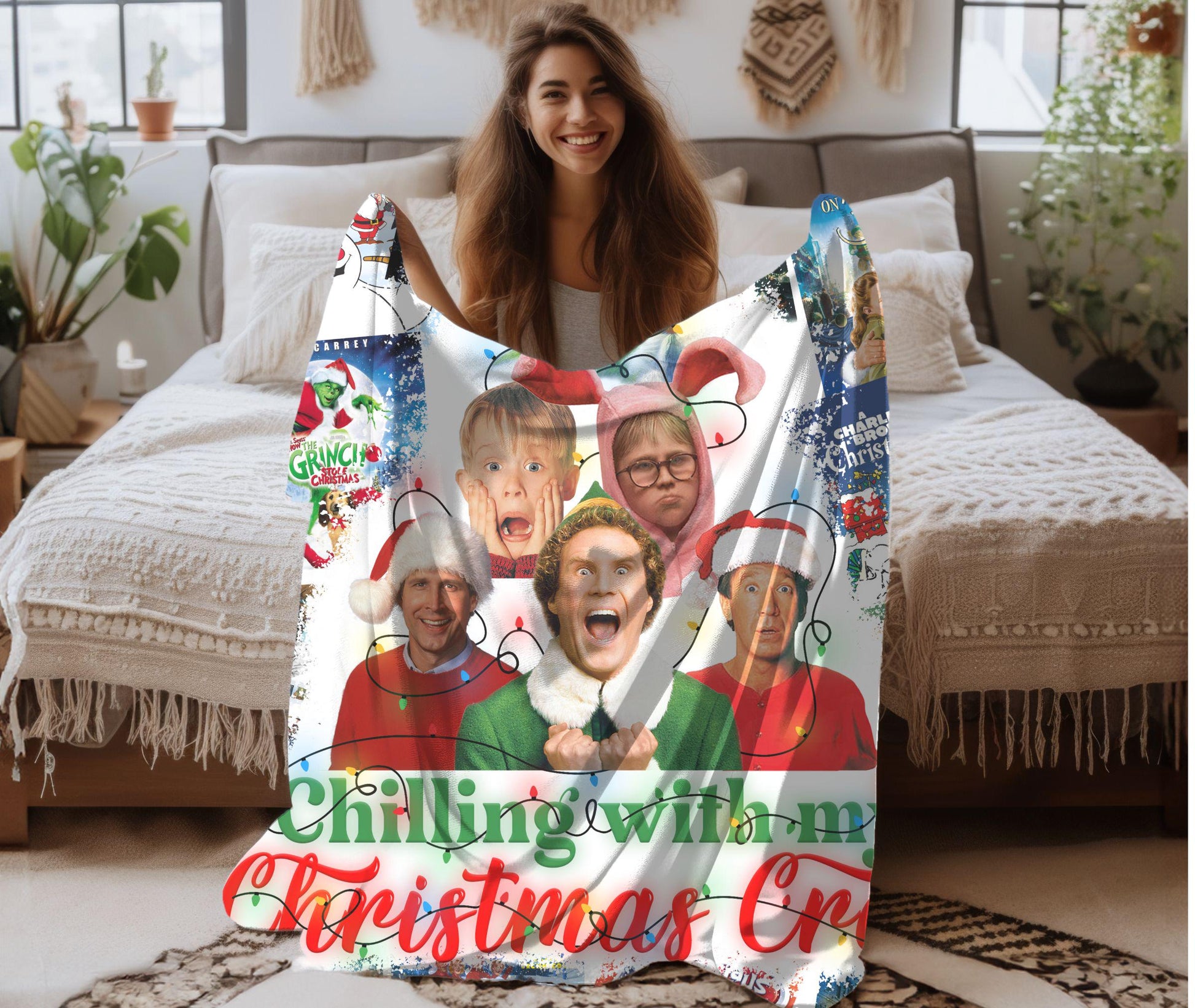 This is My Christmas Movie Watching Blanket, Blue Throw Personalized Gift Blankets with Name, Comfort blanket, Warm Cozy Blankets