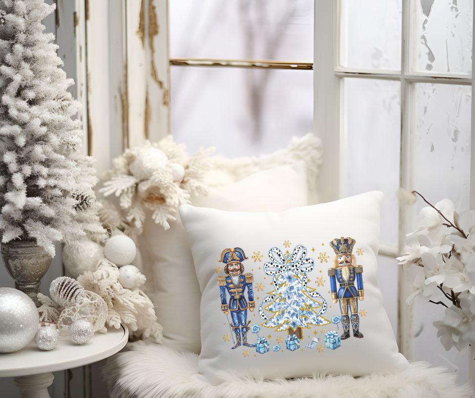 Watercolor Nutcracker Pillow, Blue Christmas Pillow, Christmas Throw Pillow, Holiday Pillow, Christmas Pillow, Nutcracker Soldiers decor