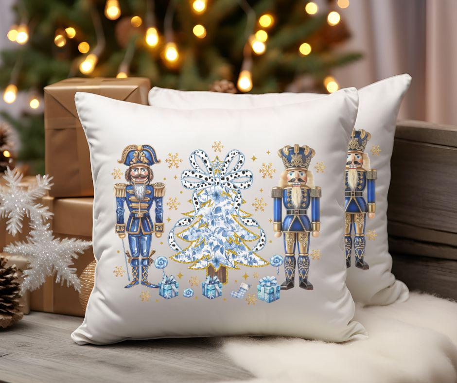 Watercolor Nutcracker Pillow, Blue Christmas Pillow, Christmas Throw Pillow, Holiday Pillow, Christmas Pillow, Nutcracker Soldiers decor