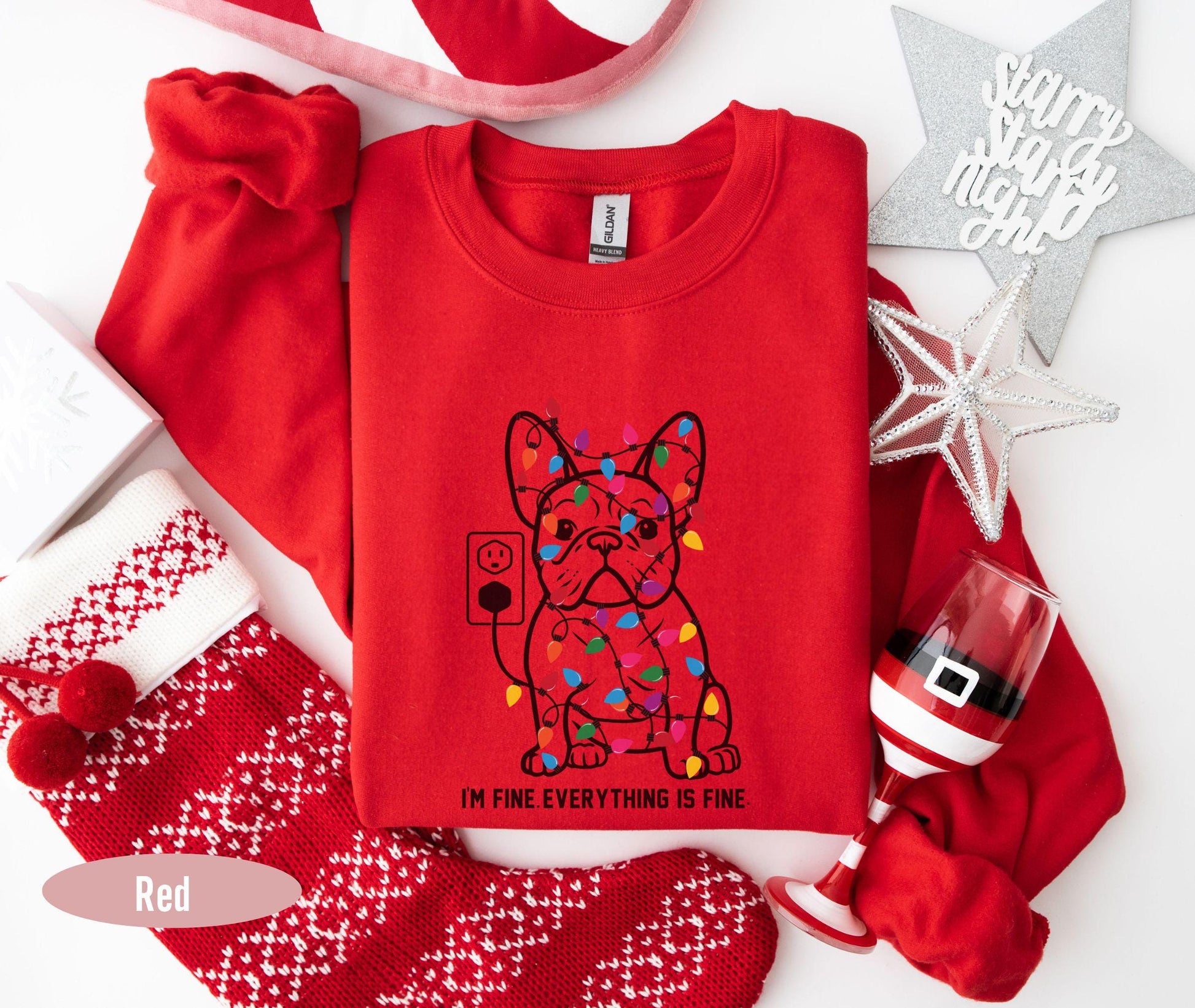 French Bulldog Christmas Dog Mom Sweatshirts, Holiday Xmas Party Dog Graphic Tees for Dog Owner, Christmas Frenchie Gifts for Dog Dad