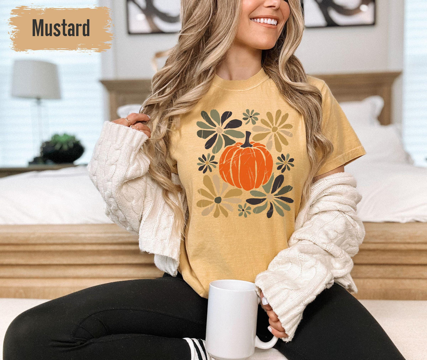 Comfort Colors® Floral Pumpkin Shirt Boho Floral Fall Sweatshirt, Retro Pumpkin Crewneck, Halloween Shirts For Women, Autumn Clothing Gifts