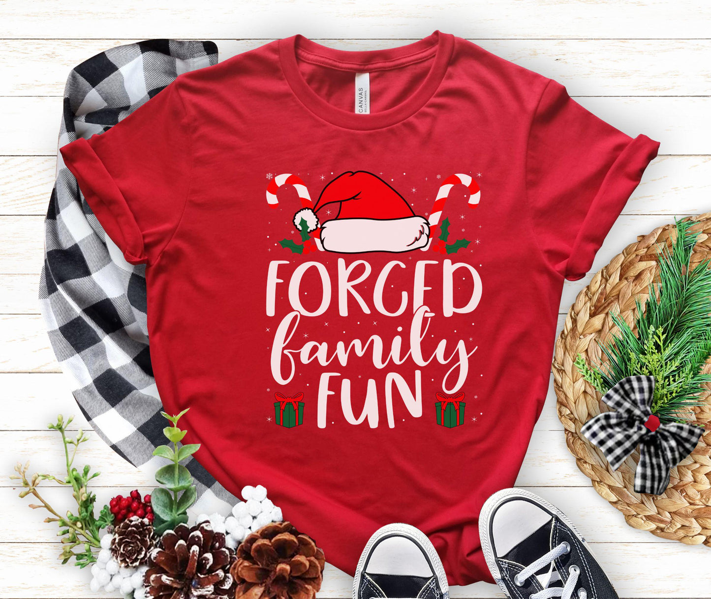 Forced Group Family Fun Shirt, Sarcastic Christmas Shirt, Xmas Party Tee, Santa Hat Shirt, Family Reunion Shirt, Christmas Family Tee