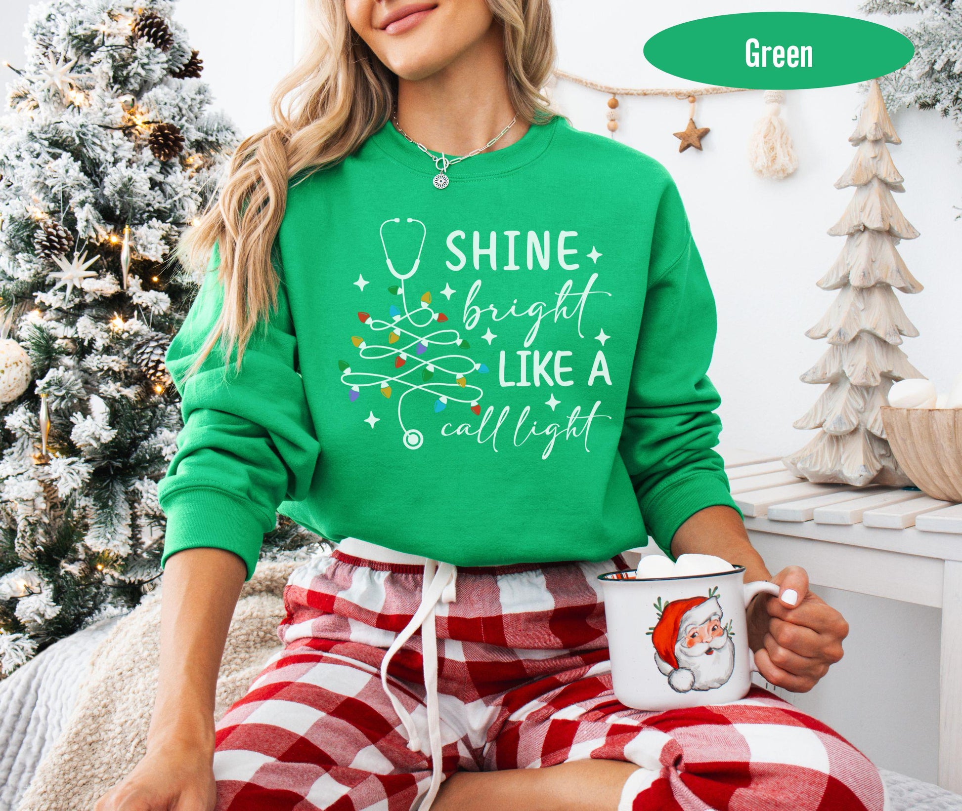 Funny Nurse Christmas Shirt, Nurse Christmas Gifts, Christmas Sweatshirt, Shine Bright Like A Call Light, RN Christmas Sweatshirt