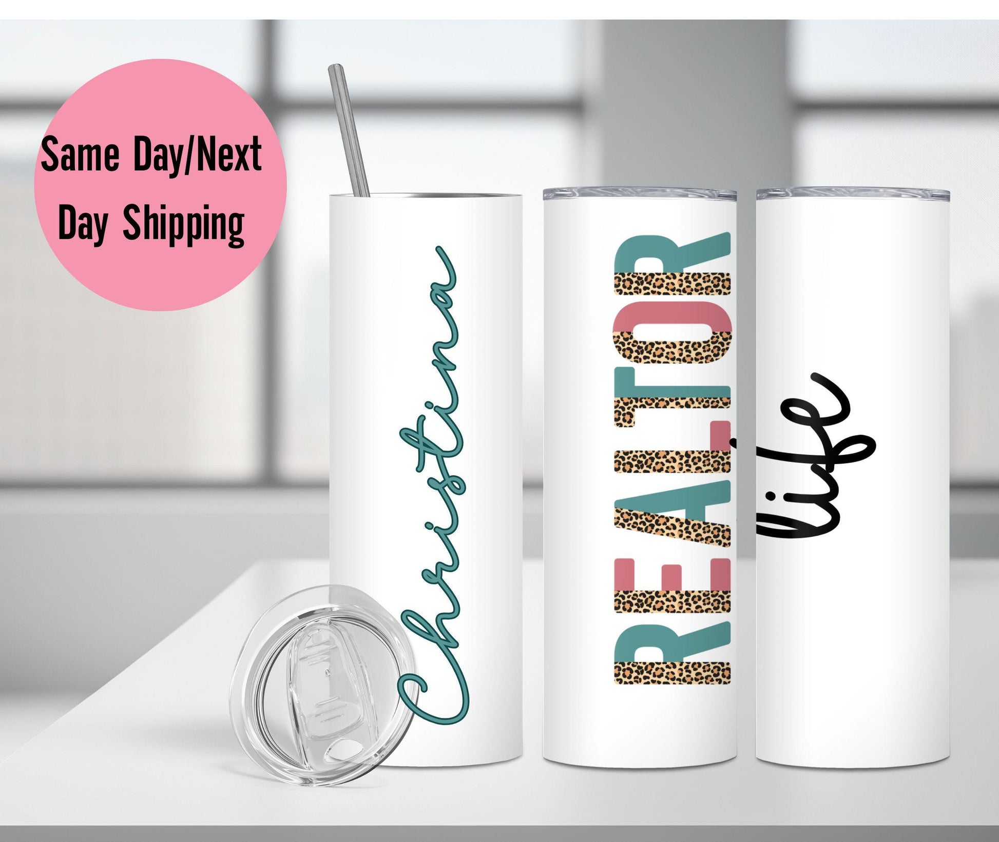 Custom Realtor Tumbler , Personalized realtor tumbler , gift for realtor, real estate agent tumbler , realtor cup, Cheetah tumbler