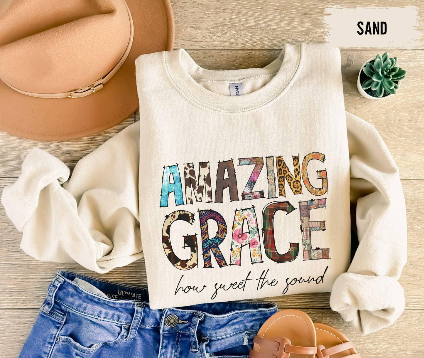 Amazing Grace Christian Sweatshirt, Faith Based Religious Sweatshirt, Faith Cross Sweatshirt, Grateful Sweatshirt, Jesus Christ Sweatshirt