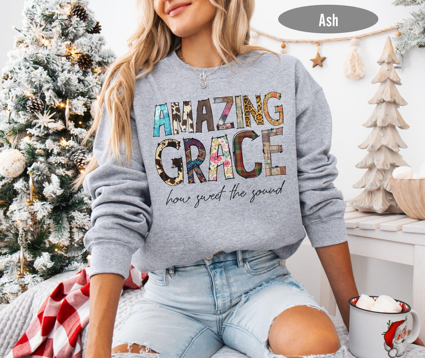 Amazing Grace Christian Sweatshirt, Faith Based Religious Sweatshirt, Faith Cross Sweatshirt, Grateful Sweatshirt, Jesus Christ Sweatshirt