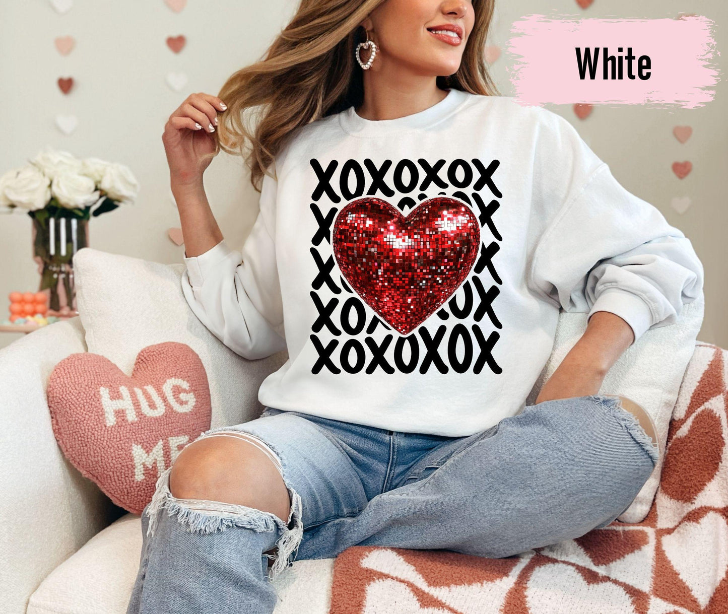 Faux Sequin Heart Valentine Sweater, Be Mine Sweatshirt, Conversation Hearts Shirt, XOXO Sweater, Valentines Day Shirt Gift For Her Love Tee