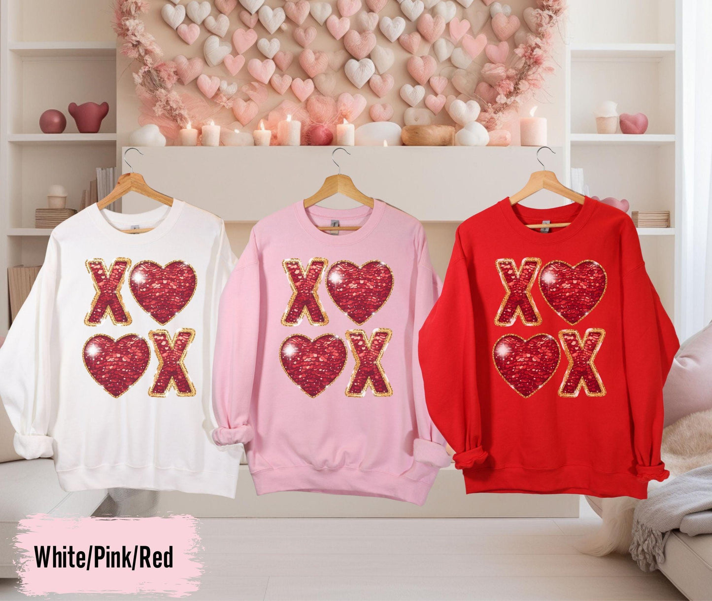 XOXO Sweatshirt, Valentine Sweatshirt, Women Love Heart Cute Crewneck, Cute Valentine Shirt, Valentines Day Sweatshirt Faux Sequins Glitter