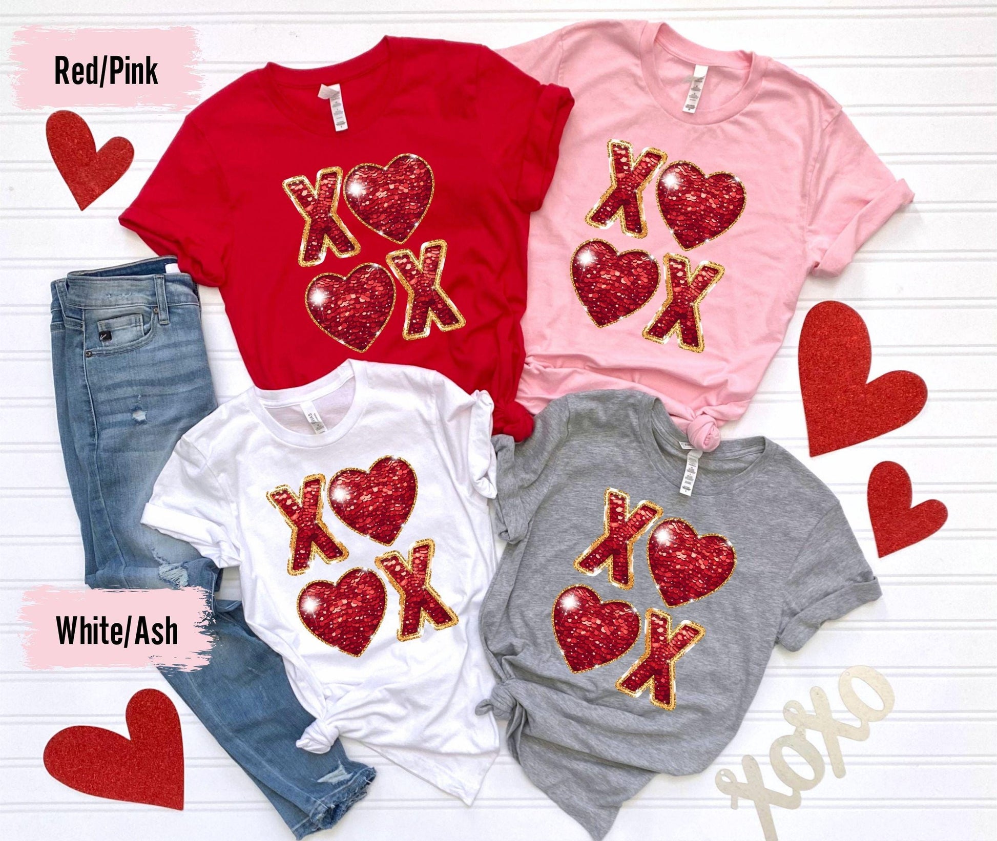 XOXO Sweatshirt, Valentine Sweatshirt, Women Love Heart Cute Crewneck, Cute Valentine Shirt, Valentines Day Sweatshirt Faux Sequins Glitter