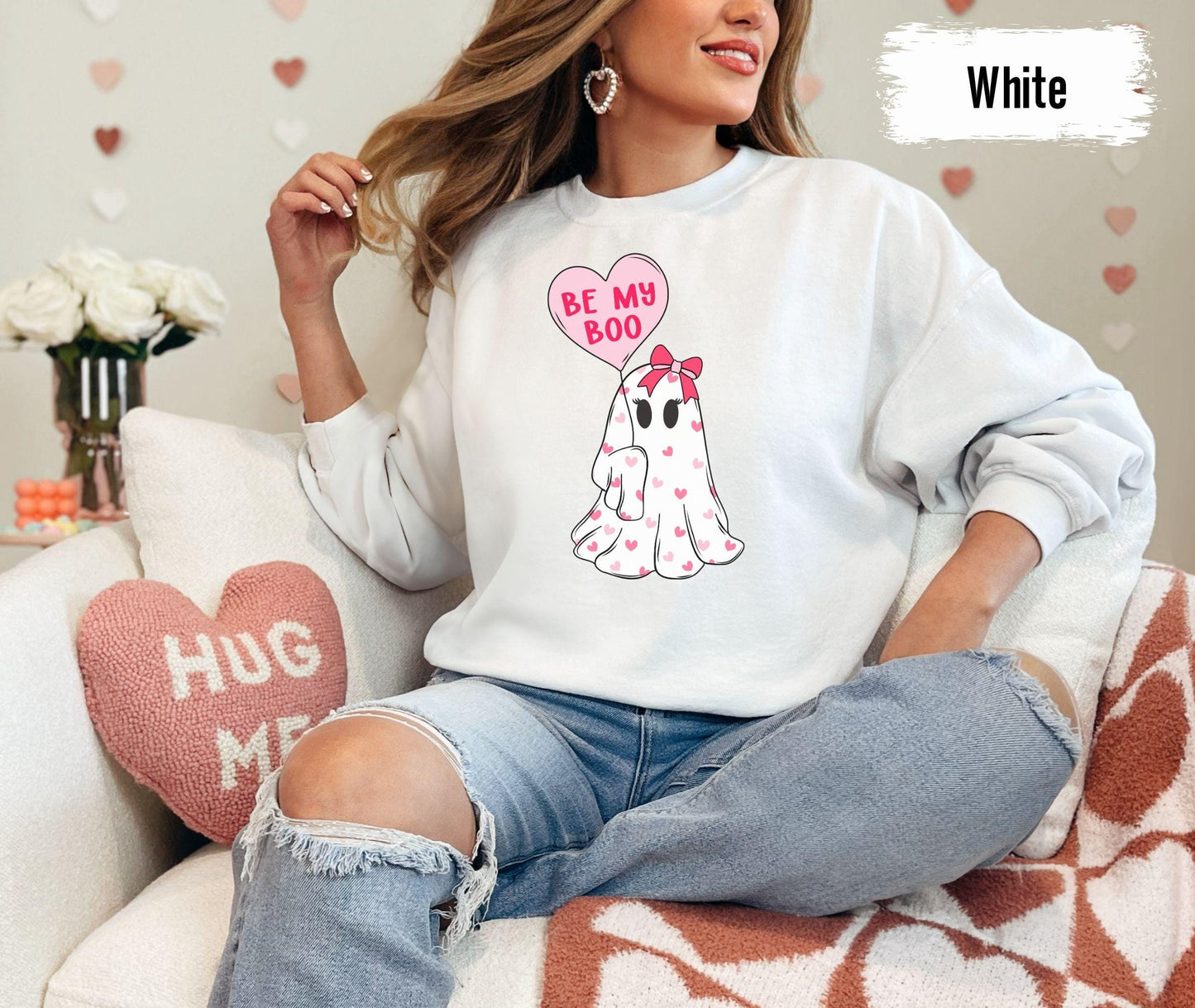 Be My Boo Sweatshirt, Ghost Sweater, Valentines Day Hoodie, XOXO Sweatshirt, Women Valentines Day Sweatshirt, Heart Sweatshirt