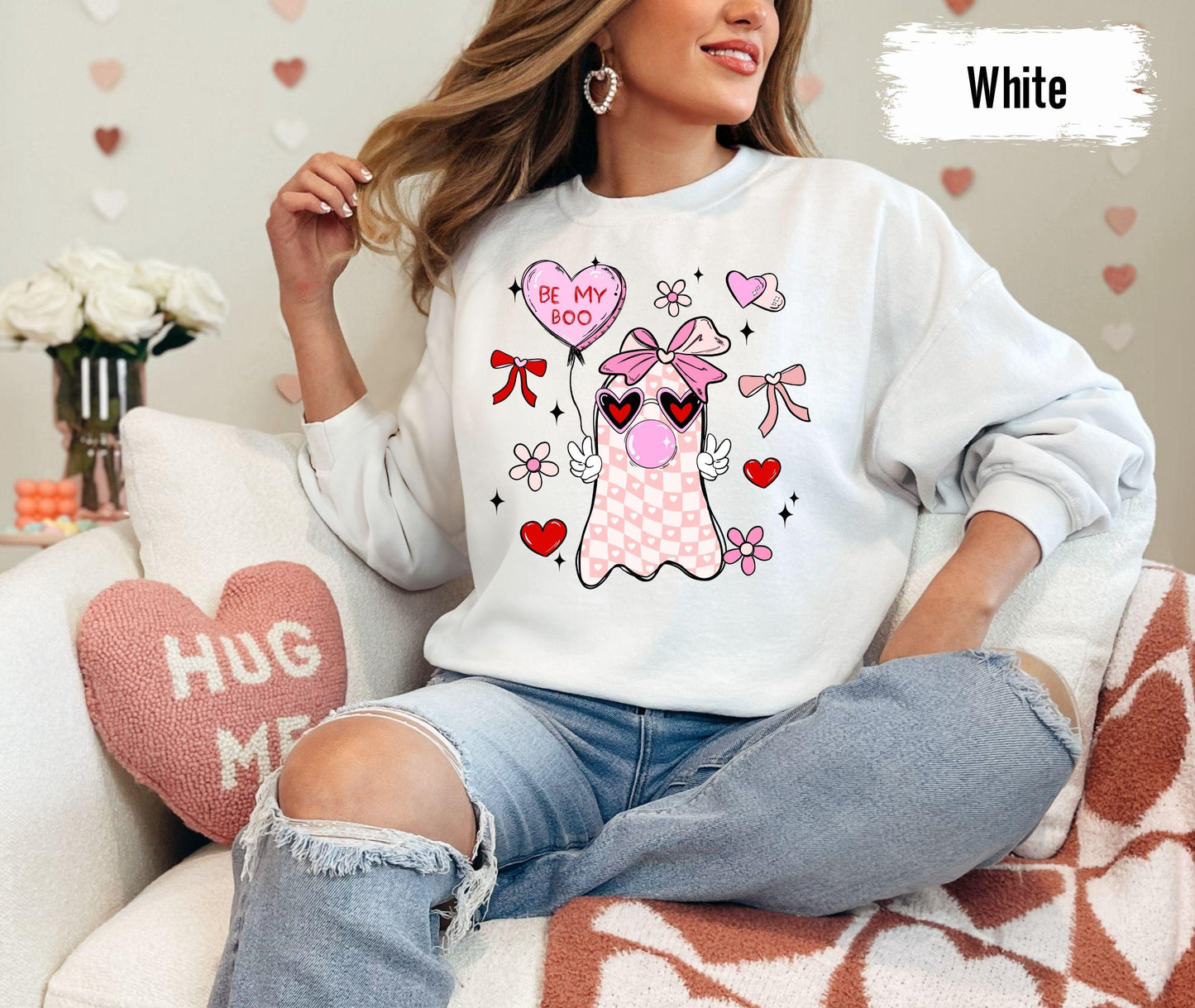 Be My Boo Sweatshirt, Ghost Sweater, Valentines Day Hoodie, XOXO Sweatshirt, Women Valentines Day Sweatshirt, Heart Sweatshirt