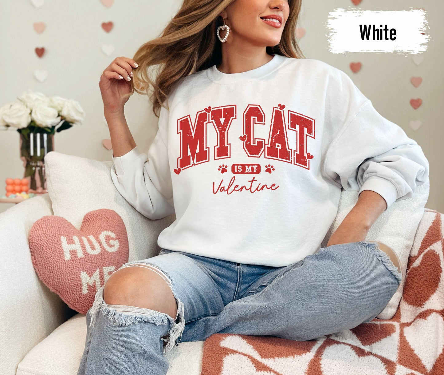 Cat Valenines Shirt, Valentines Day Sweatshirt, Cat Lover Shirt, Cat Heart Valentine Shirt, Valentines Day Gift, Cute Cat Valentine Shirt