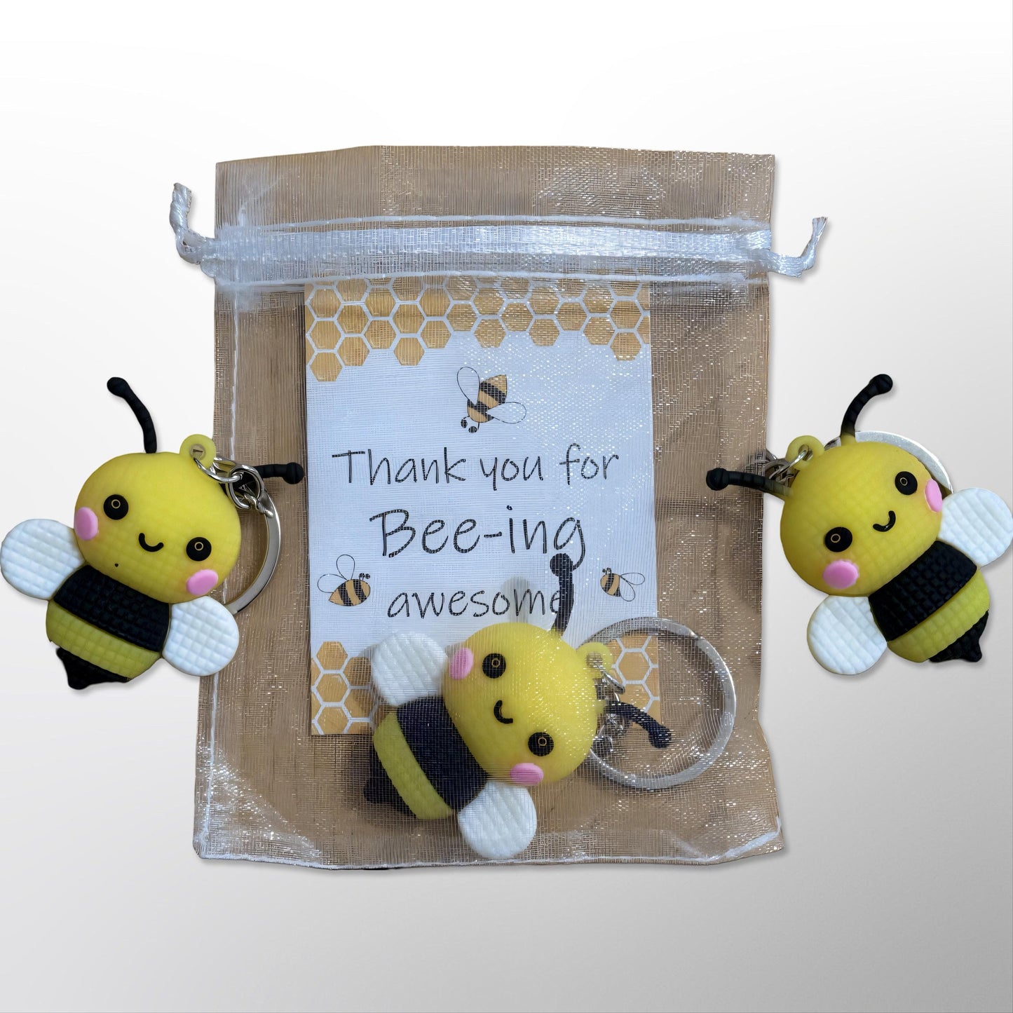 Bee Charm Keychain with Inspirational Card– Bee Charm Inspirational Keyring - Custom Kindness Charm - Christmas Gift