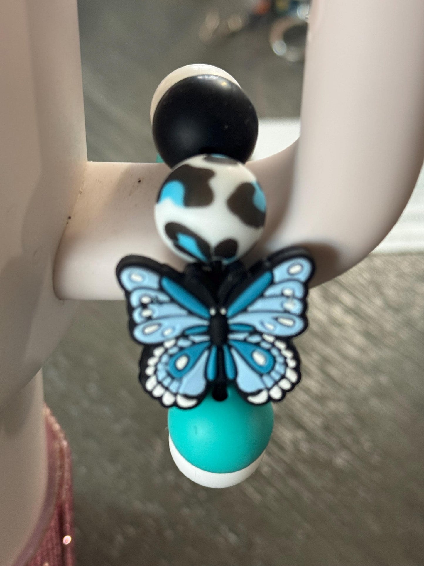 Butterfly Cup Charm - Blue & Black Silicone Bead Tumbler Accessory Silicone Cup Charm Fun Cup/Tumbler Accessories, Tumbler Handle Cup Charms