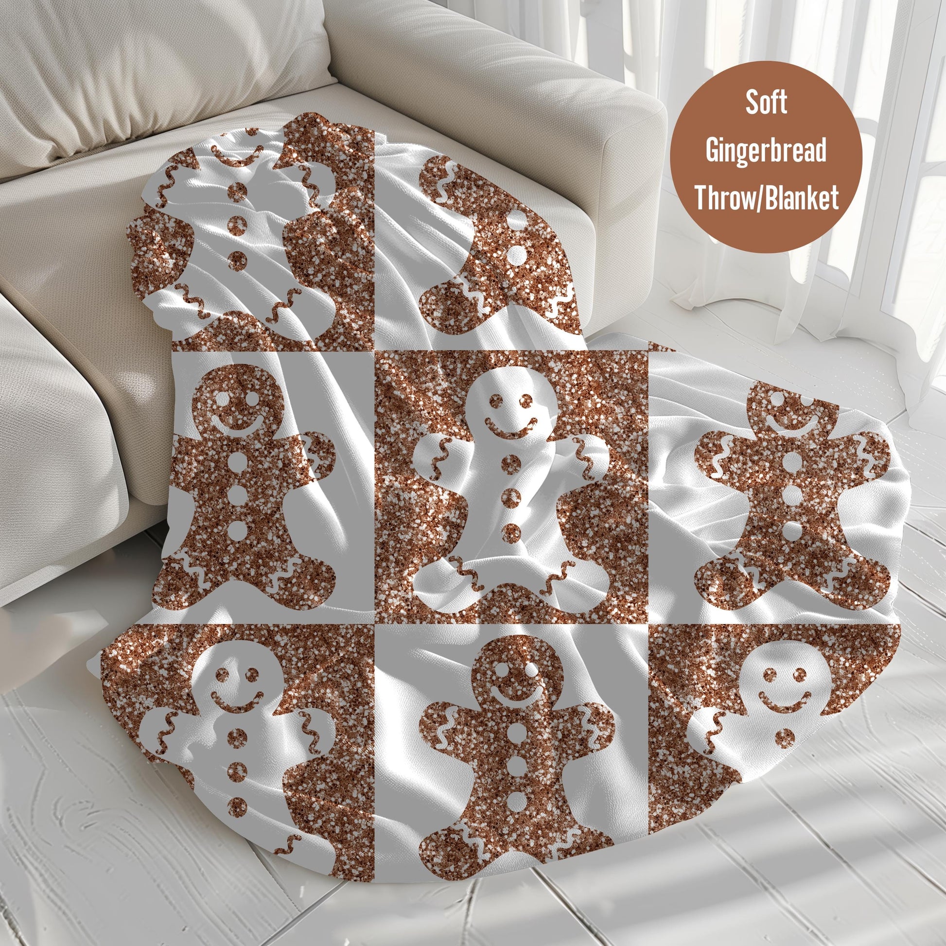 Gingerbread Man Cookies Blanket Boho Christmas Home Decor Neutral Gingerbread Holiday Hot Cocoa Decor Christmas Gift Ideas for Family Friend