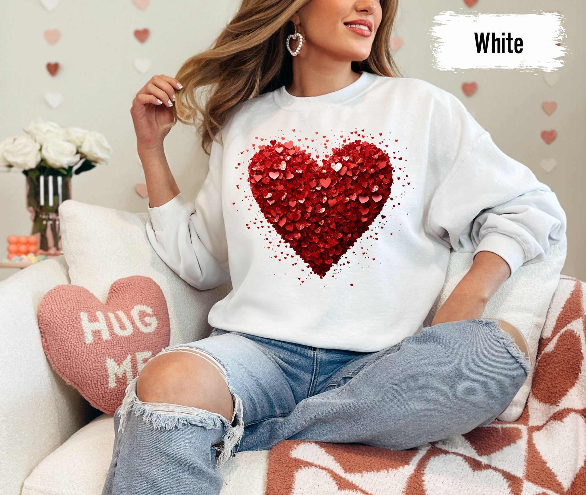 Valentines 3D Heart Sweatshirt, Womens Valentines Day shirt, Valentines Day Gift, Love Sweatshirt, Valentine Shirt for Women