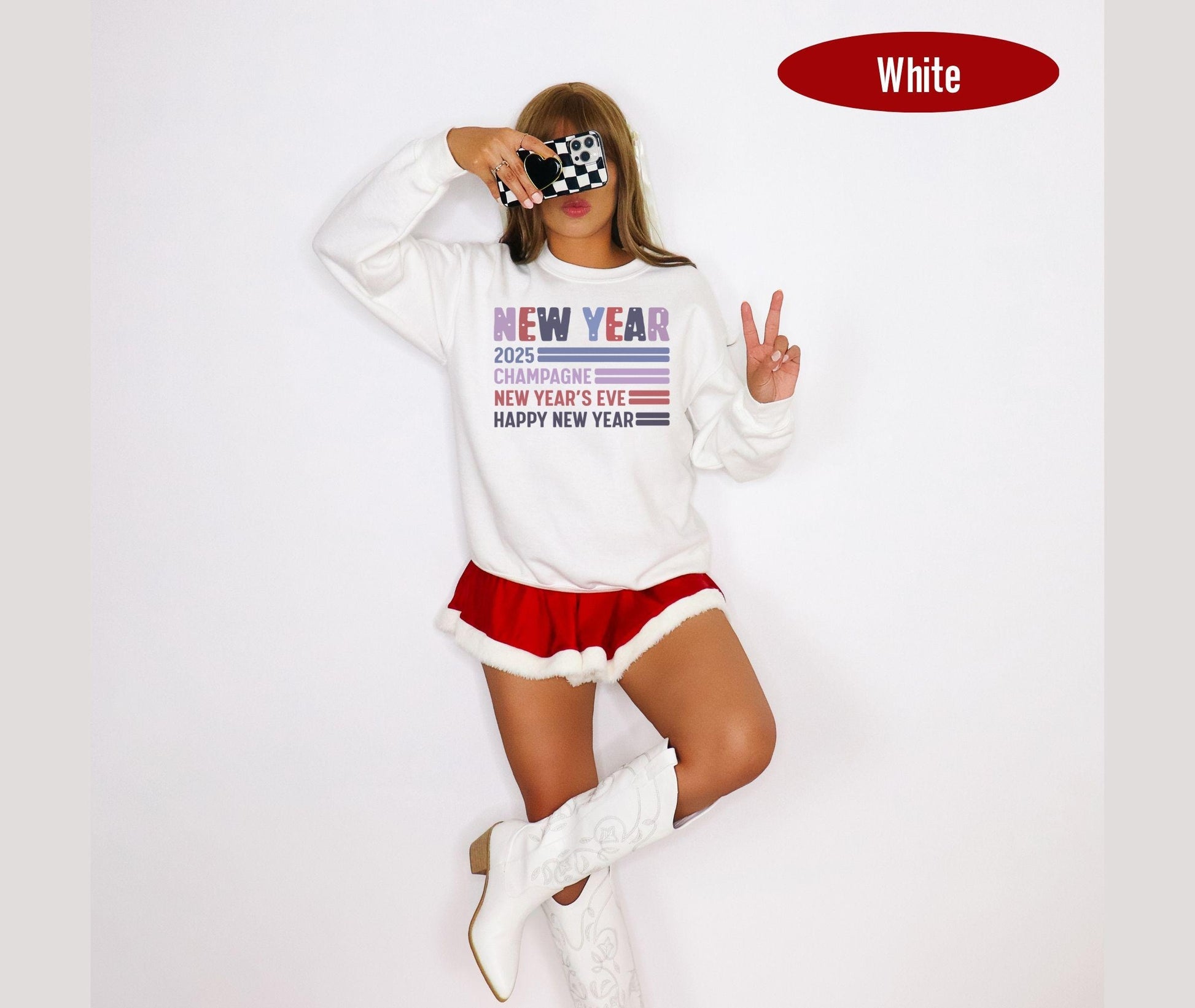 New Years Eve Sweatshirt Hello 2025 Happy New Years Shirt Happy New Year Festive Party Shirts For Women Cute Crewneck