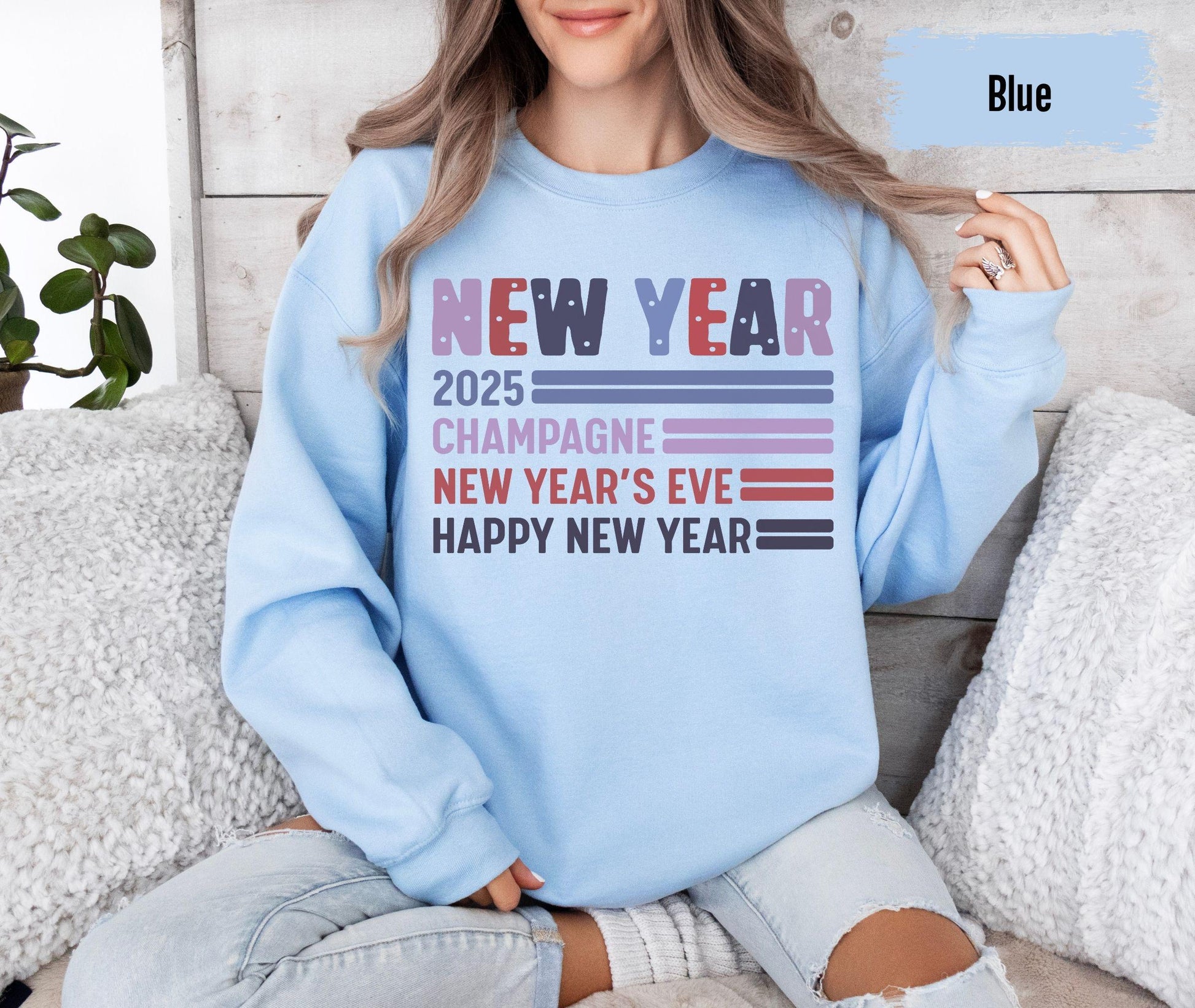 New Years Eve Sweatshirt Hello 2025 Happy New Years Shirt Happy New Year Festive Party Shirts For Women Cute Crewneck