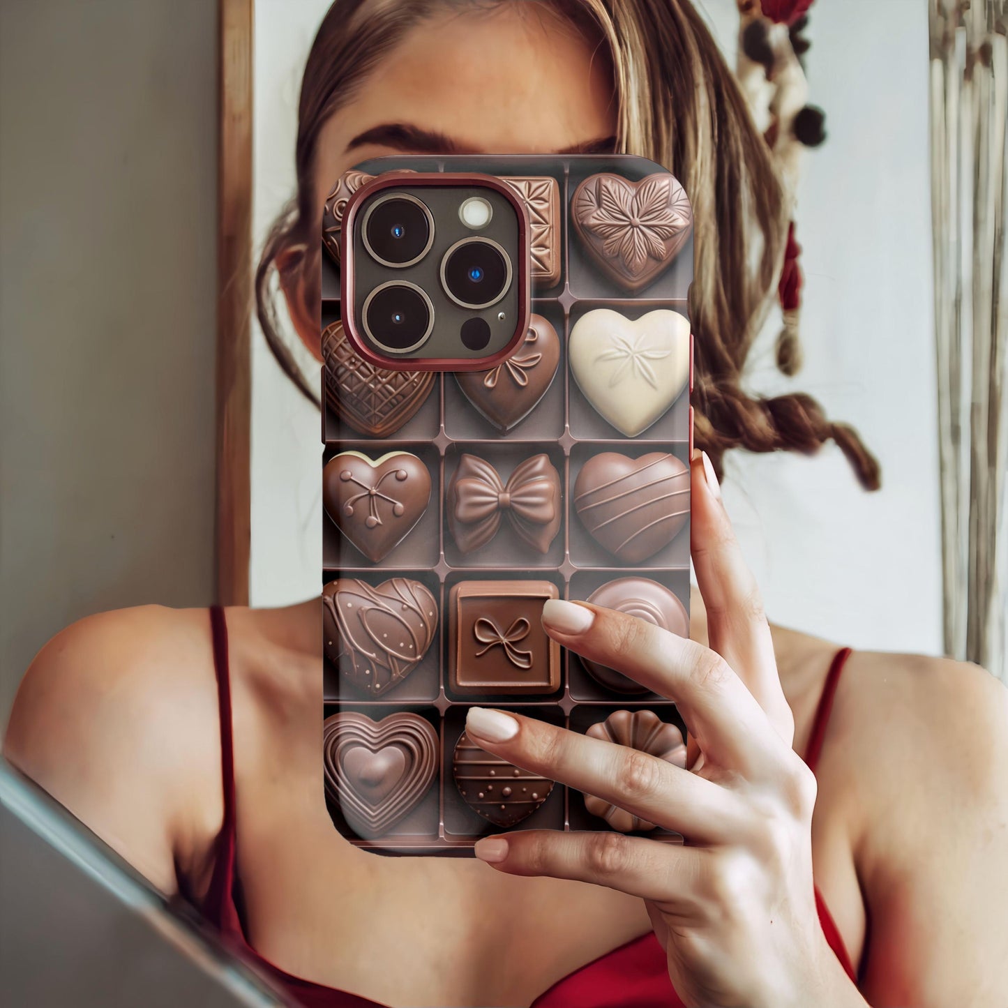 Valentines Day Box of Chocolates Design, Love Gift, Romantic Phone Cover, 3D Tough iPhone 16 15 14 13 Pro Max 12 Mini XR 7 8 SE Galaxy S24