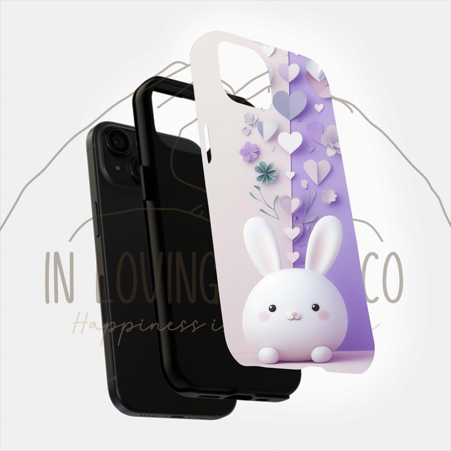 3D Kawaii Bunny Phone Case - Aesthetic Rabbit Purple Cover for iPhone 15 Pro Max 14 13 12 11 8 Plus Samsung S23 Ultra S22 S21 Pixel