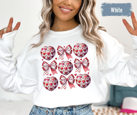 Coquette Valentine Heart Bow Sweatshirt, Retro Valentine Shirt, Valentines day Bow Shirt, Coquette Bow T Shirt, Bow Valentine Gifts