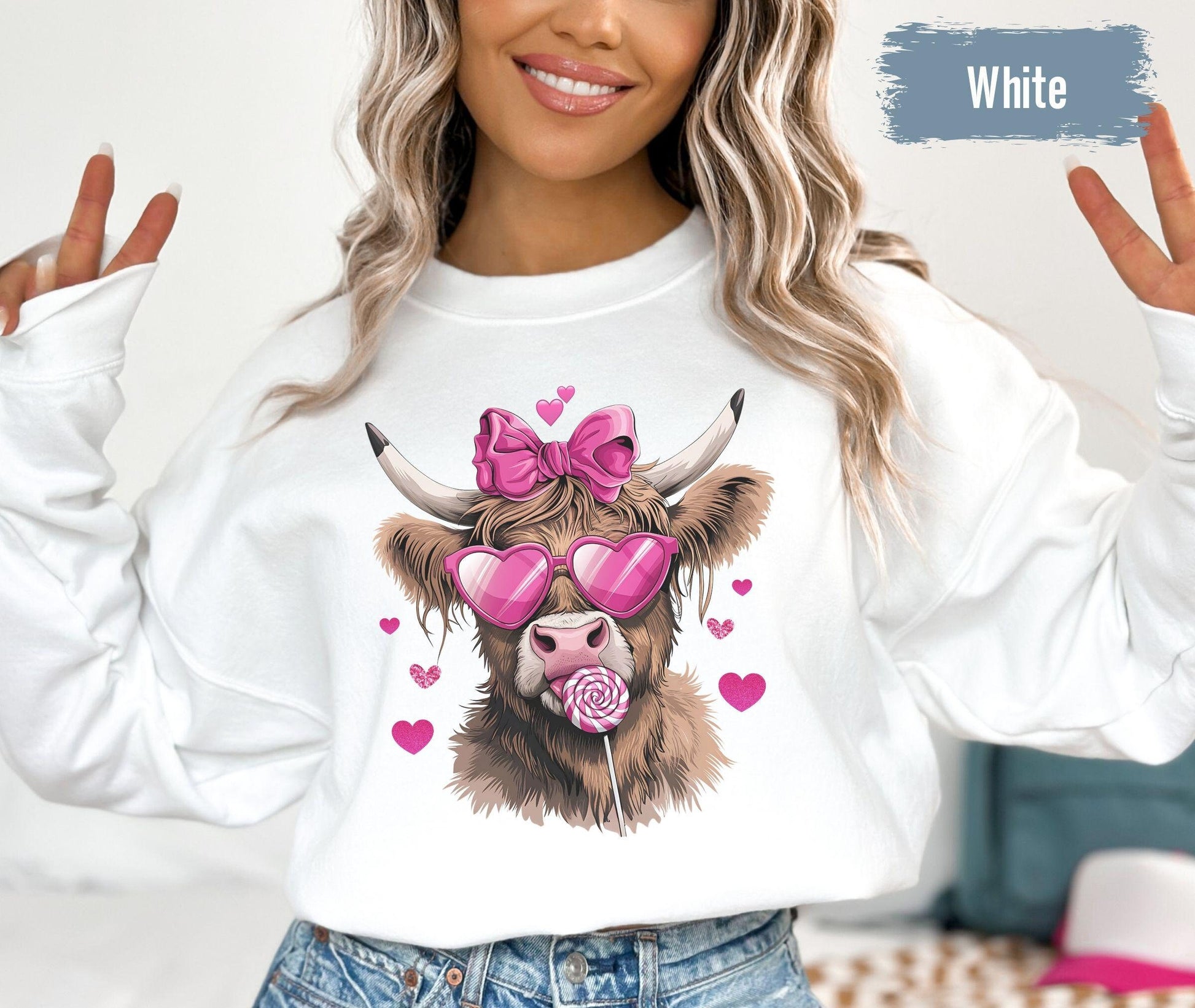 Highland Cow Valentine's Day Sweatshirt, Heifer Valentine Shirt, Valentine's Day Gift, Western Valentine Shirt, Cow Lover Gift Sweatshirt