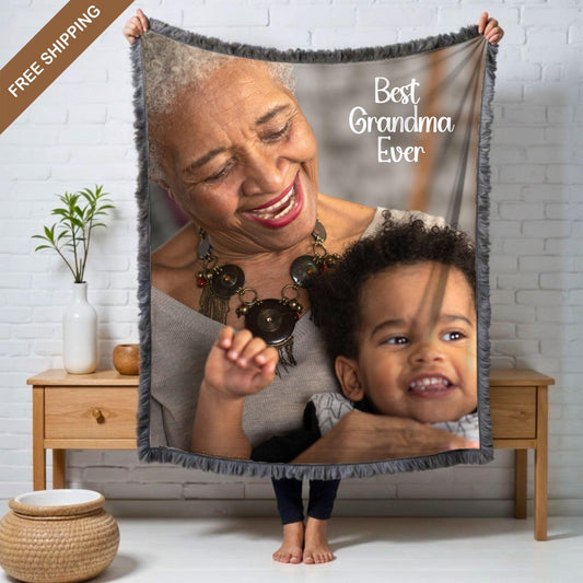 CUSTOM Photo Blanket -Personalized Photo Woven Cotton Throw -Custom Blanket with Picture Blanket For Mom Memory Grandma, Mimi, Gigi Gift