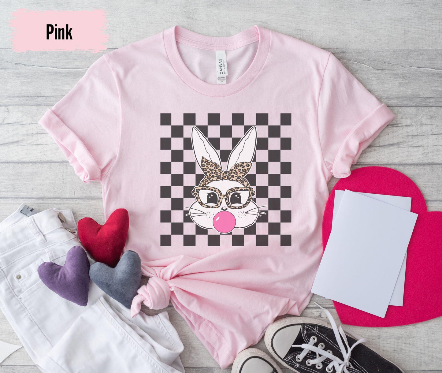 Easter Bunny Bubblegum Checker Board Sweatshirt | Easter Shirt | Easter Bunny Glasses Sweatshirt | Cute Easter Gift | Fun Easter