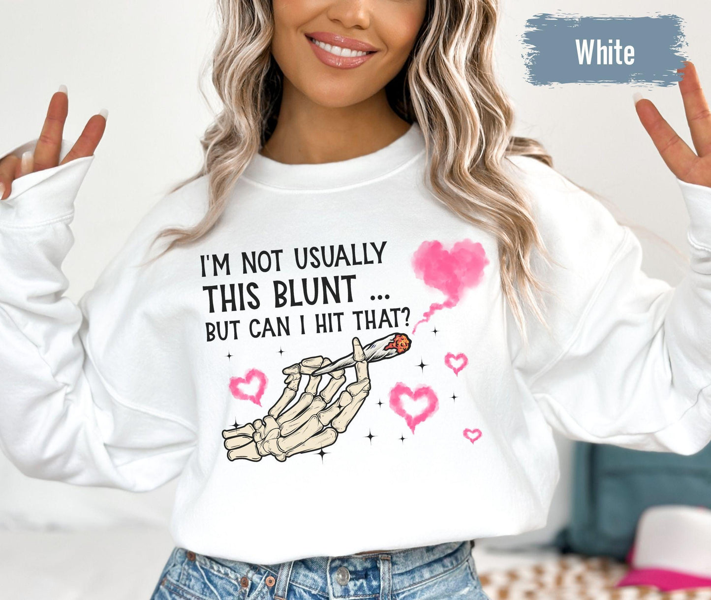 Skeleton Hand Smoker Valentines Sweatshirt, Blunt Smoke Hearts Sweater, Valentine's day Stoner Shirt Men, Valentine Gift For her, weed shirt