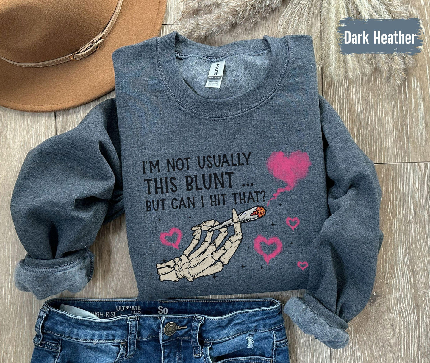 Skeleton Hand Smoker Valentines Sweatshirt, Blunt Smoke Hearts Sweater, Valentine's day Stoner Shirt Men, Valentine Gift For her, weed shirt