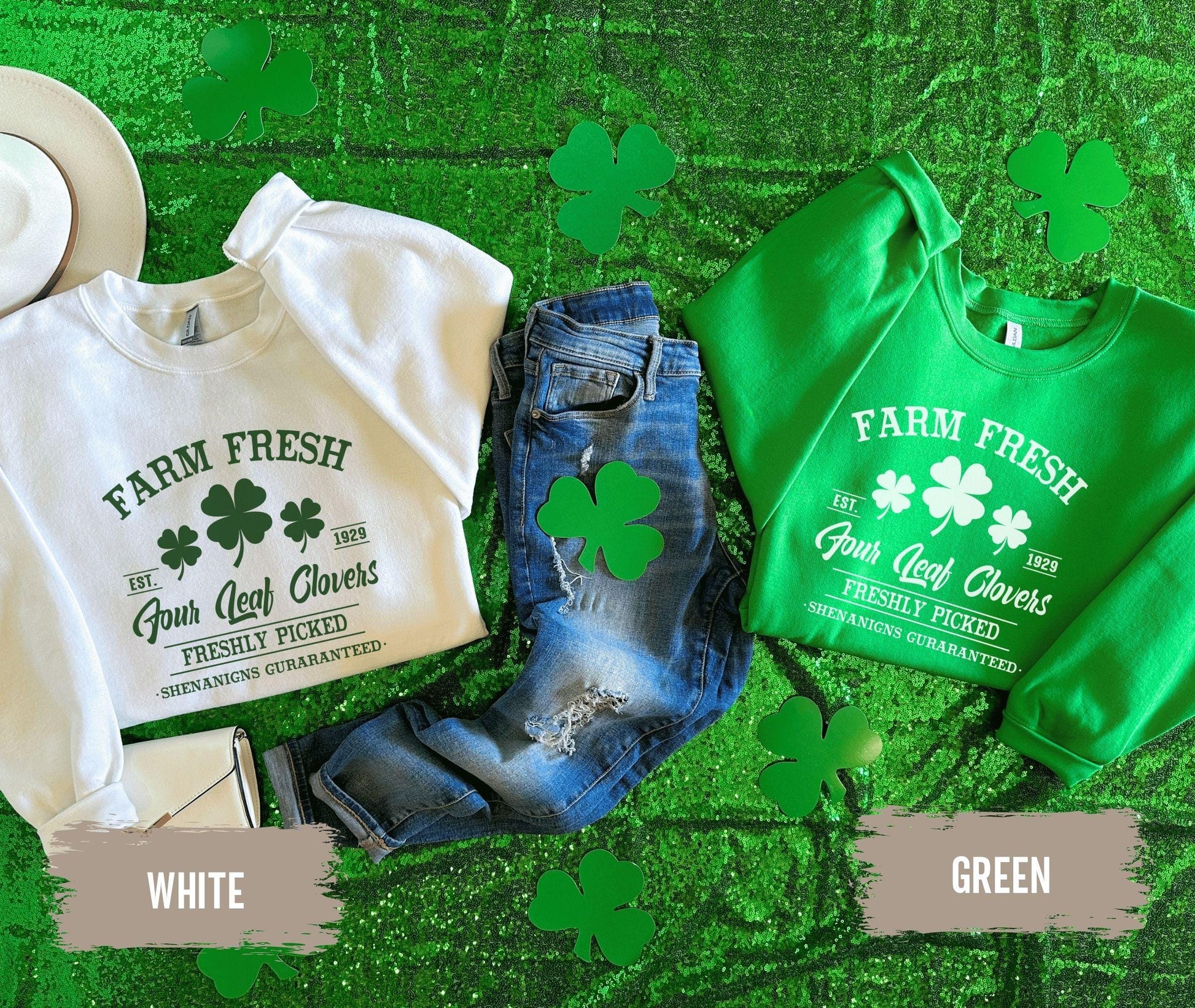 Farm Fresh Four Leaf Clovers Sweatshirt, St Patricks Day Sweater, St Paddys Day Shirt, Shamrock Tee, Saint Patrick's Day Gift, Irish Tshirt