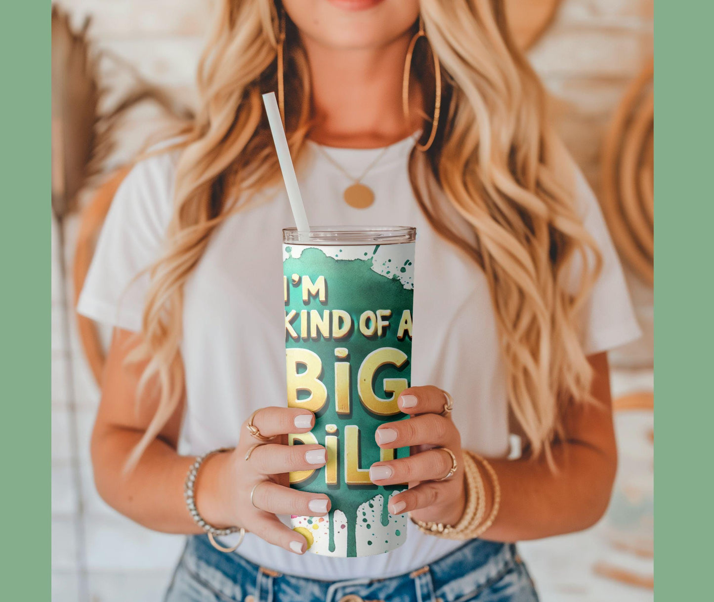 Kind Of A Big Dill 20 oz Tumbler with lid and Straw, Pickles Skinny Tumbler, Custom Pickle Lovers Stainless Steel Mug Insulated Travel Mug