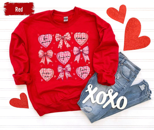 Coquette Valentine's Day Heart Bow Sweatshirt, Retro Valentine Shirt, Valentines day Bow Shirt, Coquette Bow T Shirt, Bow Valentine Gifts