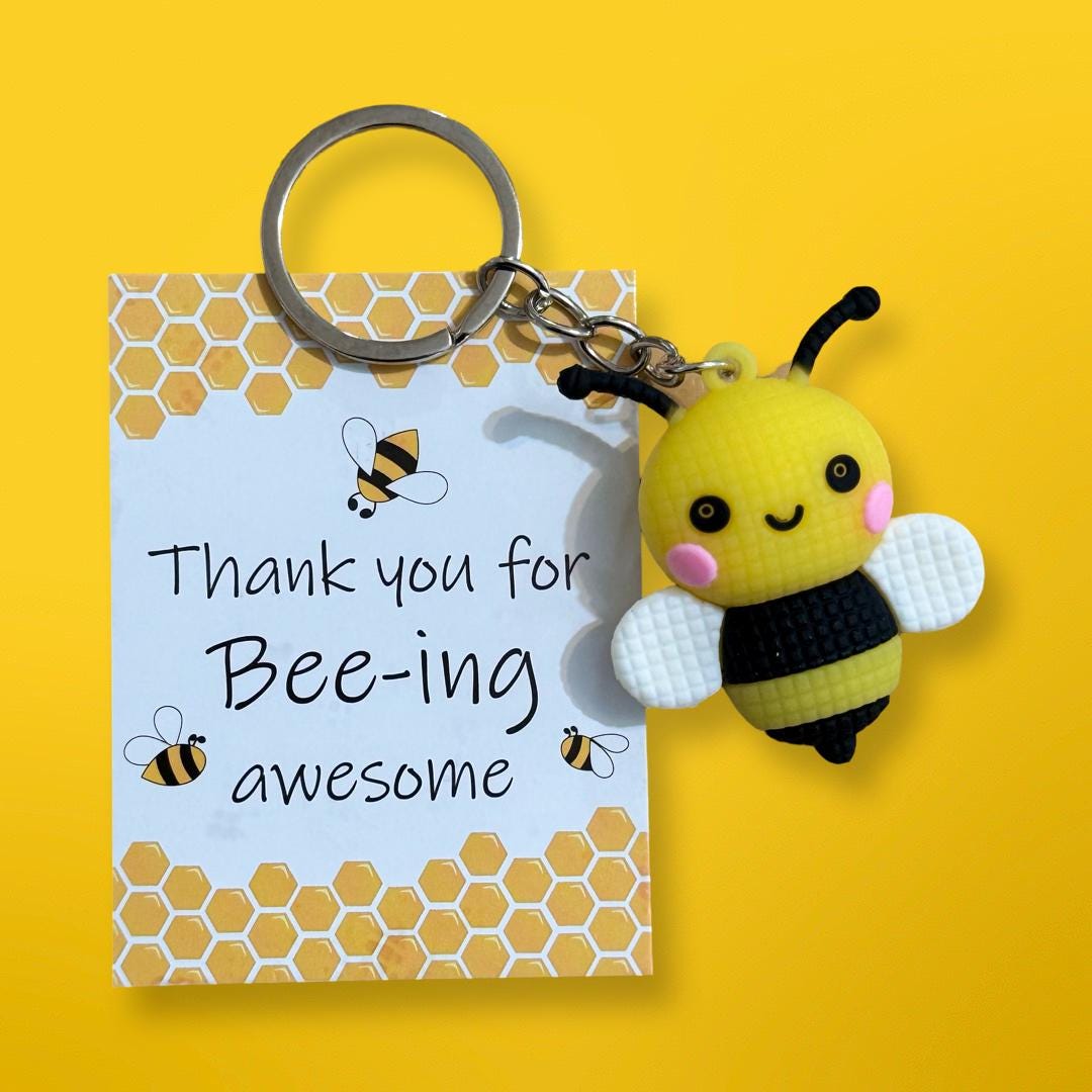 Bee Charm Keychain with Inspirational Card– Bee Charm Inspirational Keyring - Custom Kindness Charm - Christmas Gift