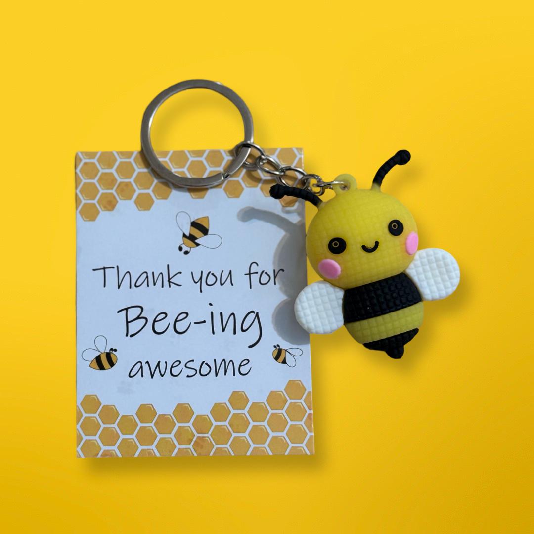 Bee Charm Keychain with Inspirational Card– Bee Charm Inspirational Keyring - Custom Kindness Charm - Christmas Gift