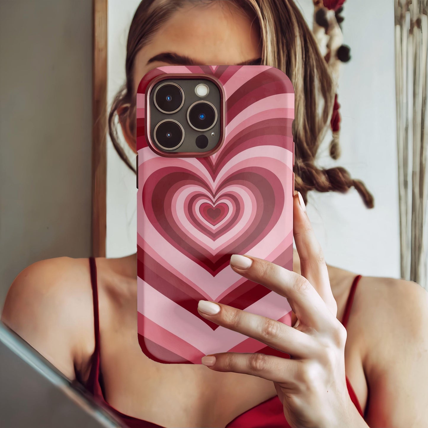 Psychedelic Heart Phone Case, Red Heart Phone Case, Love Phone Case, Gift for Valentine, Phone Case For iPhone 15 14 13 12 11 X XR 8 Pro