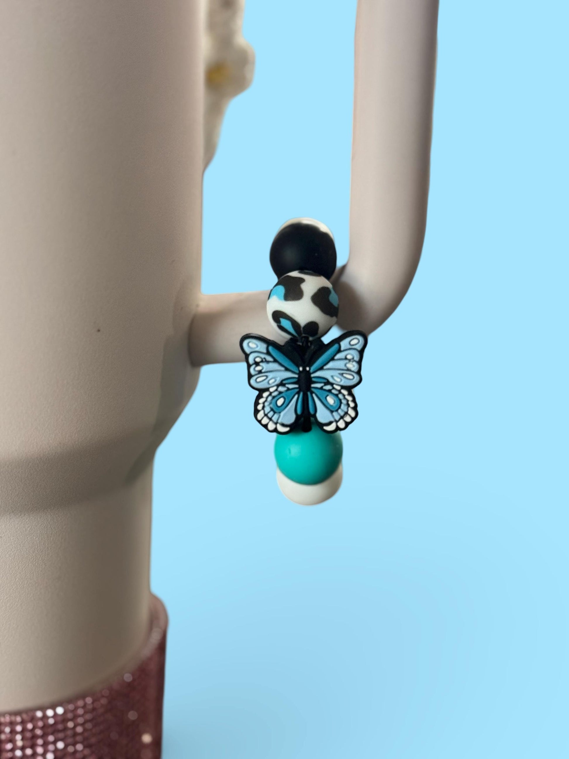 Butterfly Cup Charm - Blue & Black Silicone Bead Tumbler Accessory Silicone Cup Charm Fun Cup/Tumbler Accessories, Tumbler Handle Cup Charms