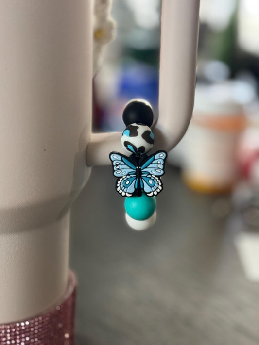 Butterfly Cup Charm - Blue & Black Silicone Bead Tumbler Accessory Silicone Cup Charm Fun Cup/Tumbler Accessories, Tumbler Handle Cup Charms