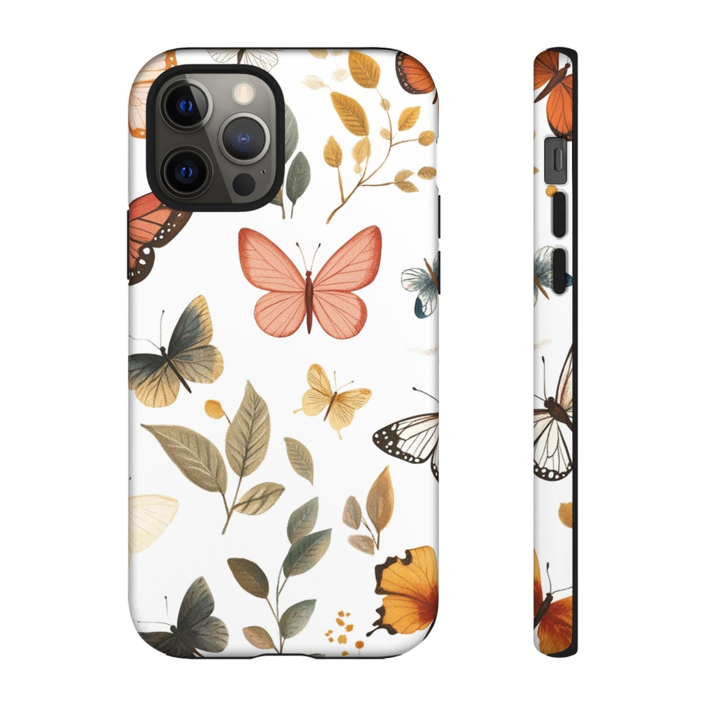 Butterflies & Flowers Phone Case, Black, Insects Phone Cover, Maximalist iPhone 15 14 Samsung Galaxy S24 S23 Tough Cases