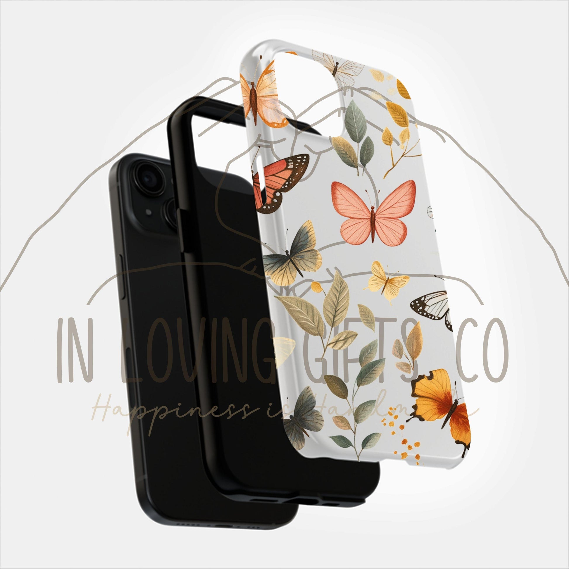 Butterflies & Flowers Phone Case, Black, Insects Phone Cover, Maximalist iPhone 15 14 Samsung Galaxy S24 S23 Tough Cases