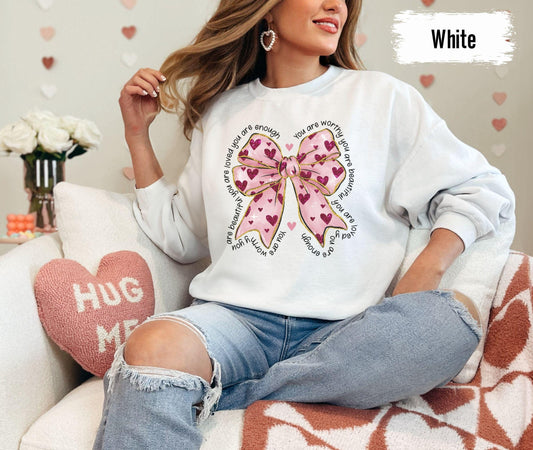 Coquette Valentine's Day Heart Bow Sweatshirt, Retro Valentine Shirt, Valentines day Bow Shirt, Coquette Bow T Shirt, Bow Valentine Gifts