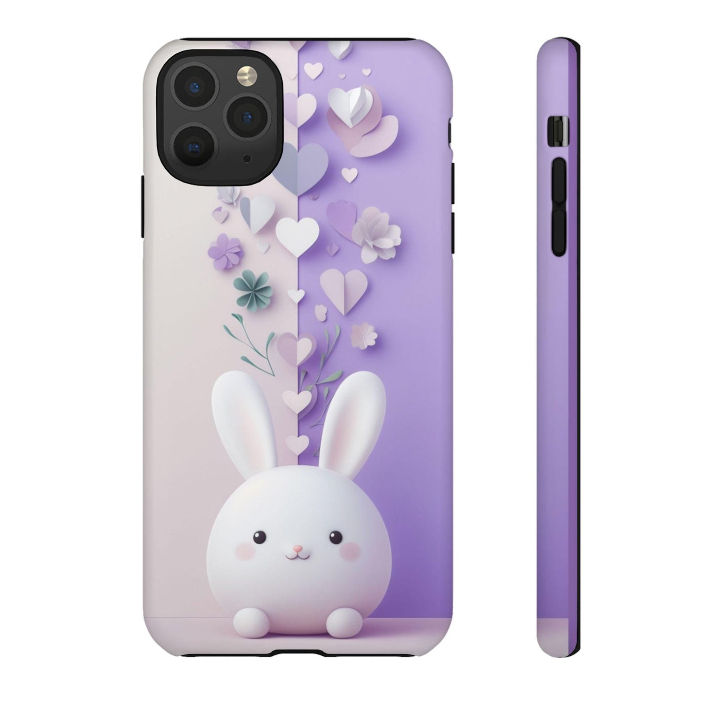 3D Kawaii Bunny Phone Case - Aesthetic Rabbit Purple Cover for iPhone 15 Pro Max 14 13 12 11 8 Plus Samsung S23 Ultra S22 S21 Pixel