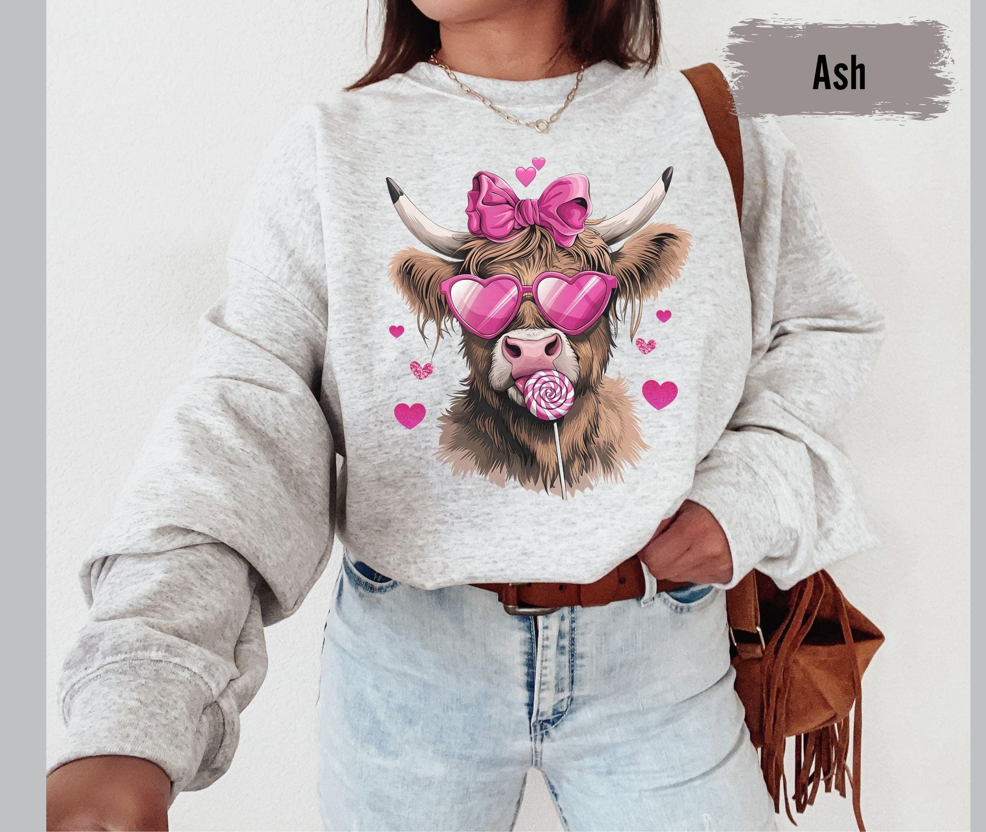 Highland Cow Valentine's Day Sweatshirt, Heifer Valentine Shirt, Valentine's Day Gift, Western Valentine Shirt, Cow Lover Gift Sweatshirt