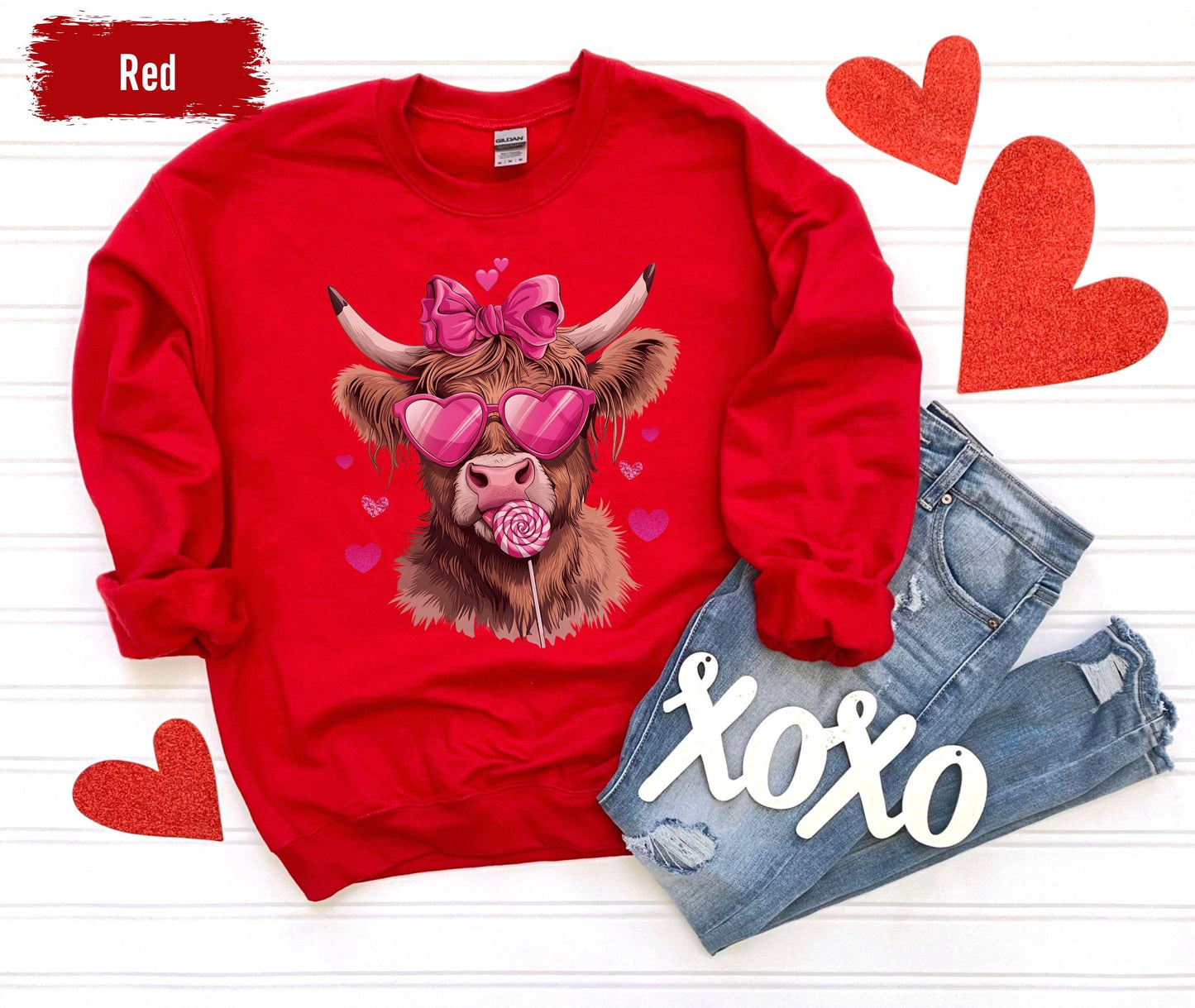 Highland Cow Valentine's Day Sweatshirt, Heifer Valentine Shirt, Valentine's Day Gift, Western Valentine Shirt, Cow Lover Gift Sweatshirt