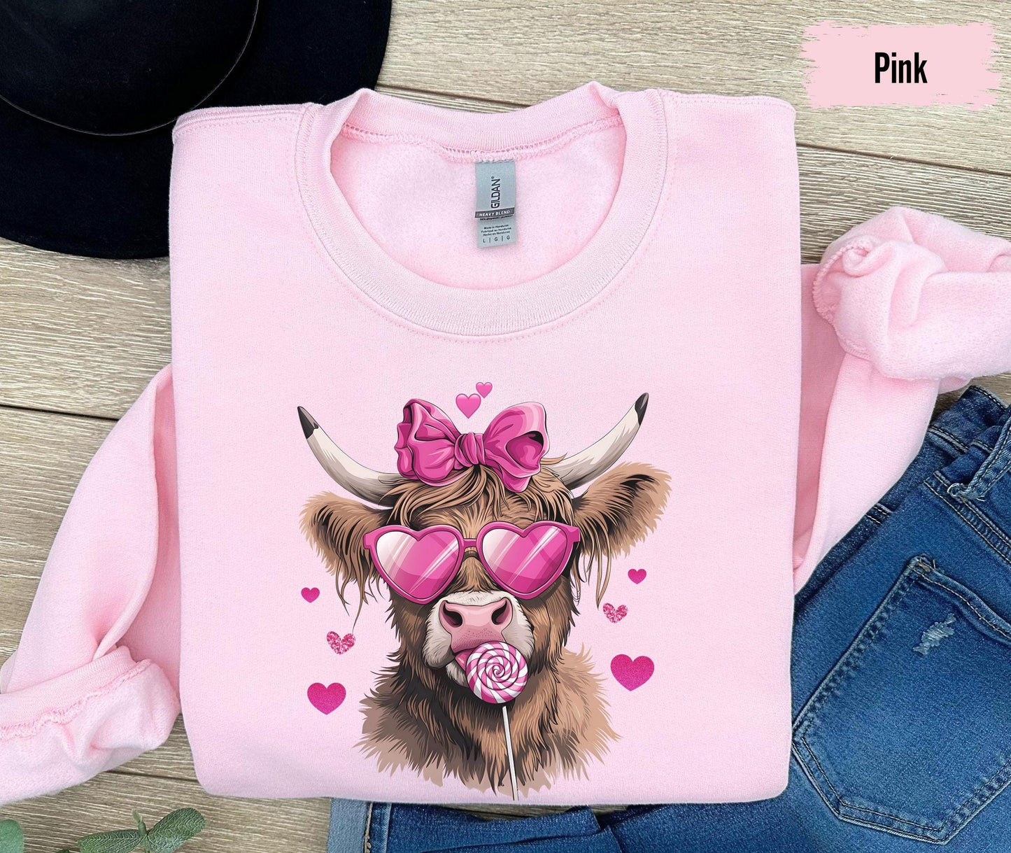 Highland Cow Valentine's Day Sweatshirt, Heifer Valentine Shirt, Valentine's Day Gift, Western Valentine Shirt, Cow Lover Gift Sweatshirt