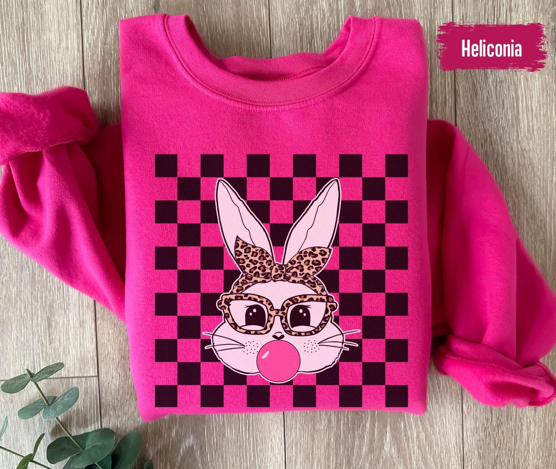 Easter Bunny Bubblegum Checker Board Sweatshirt | Easter Shirt | Easter Bunny Glasses Sweatshirt | Cute Easter Gift | Fun Easter